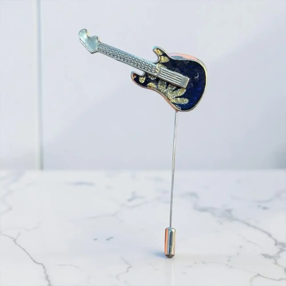 Rock Guitar Lapel Pin Handmade Vintage Brooch Upcycled Music Lover Gift